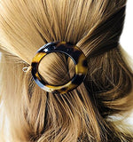 Parcelona French Circle Yellow & White Tokyo Shell Round Snap Hair Clip Barrette