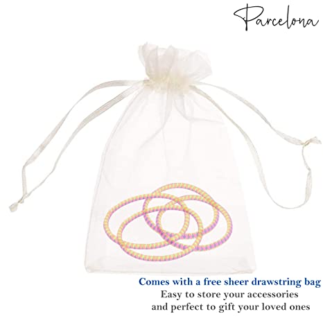 Parcelona Thin Stripes Set of 4 Ponytail Holder Elastic Hair Ties for Women