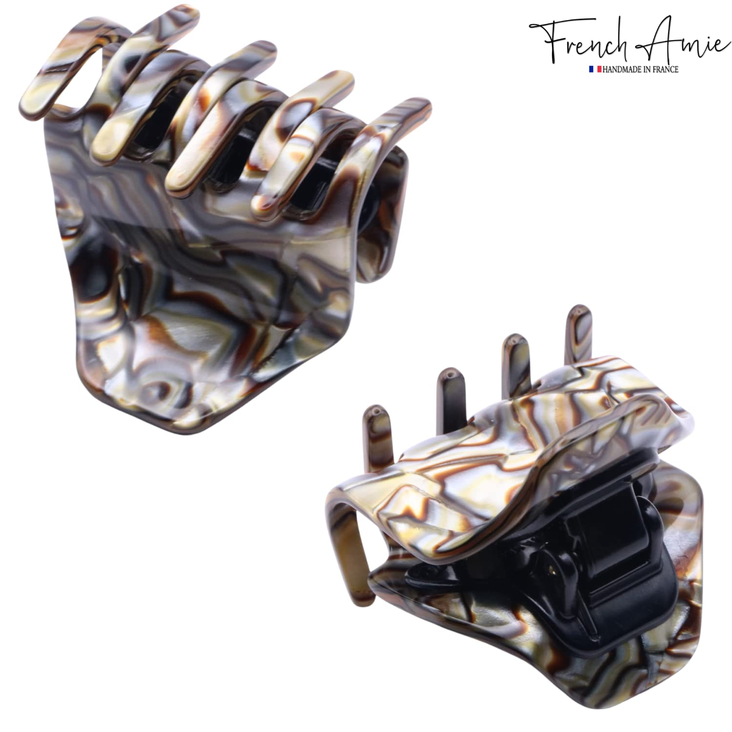 French Amie Neat Onyx Silver Grey Small Handmade Cellulose Jaw Hair Claw Clip