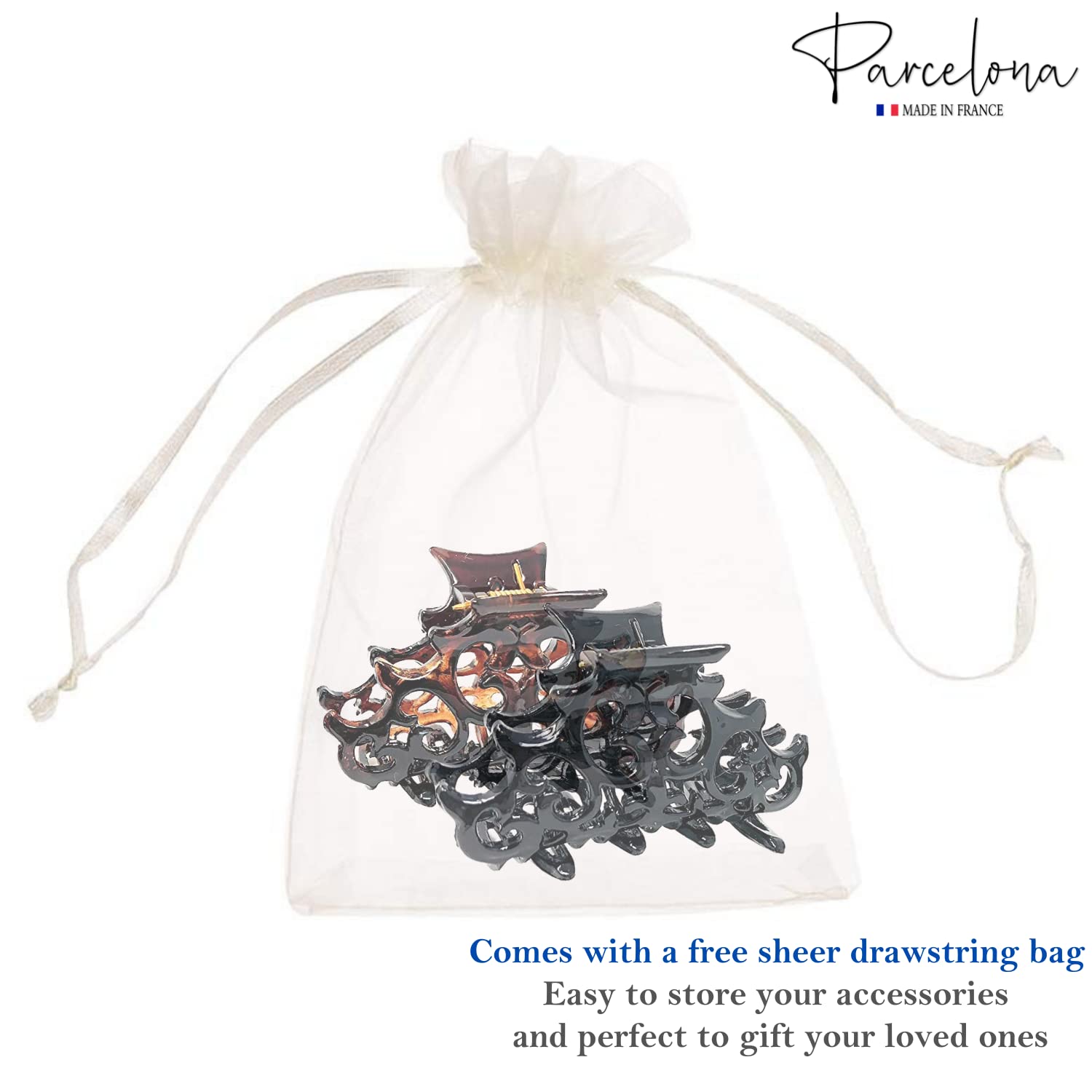 Parcelona French Beau Small Set of 2 Shell & Black Jaw Hair Claw Clip
