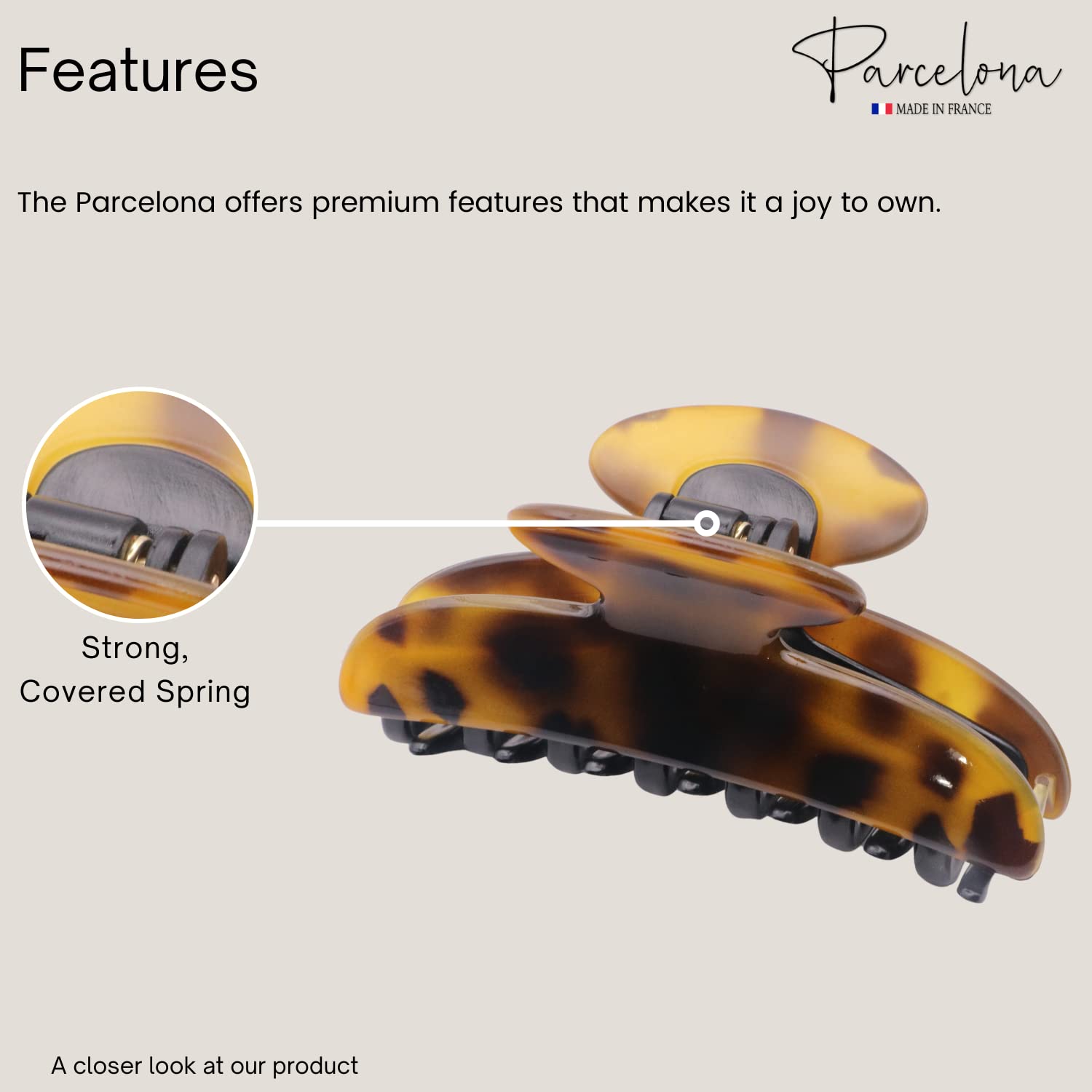 Parcelona French Glossy Oval Medium 3.5" Cellulose No Slip Hair Claw for Women