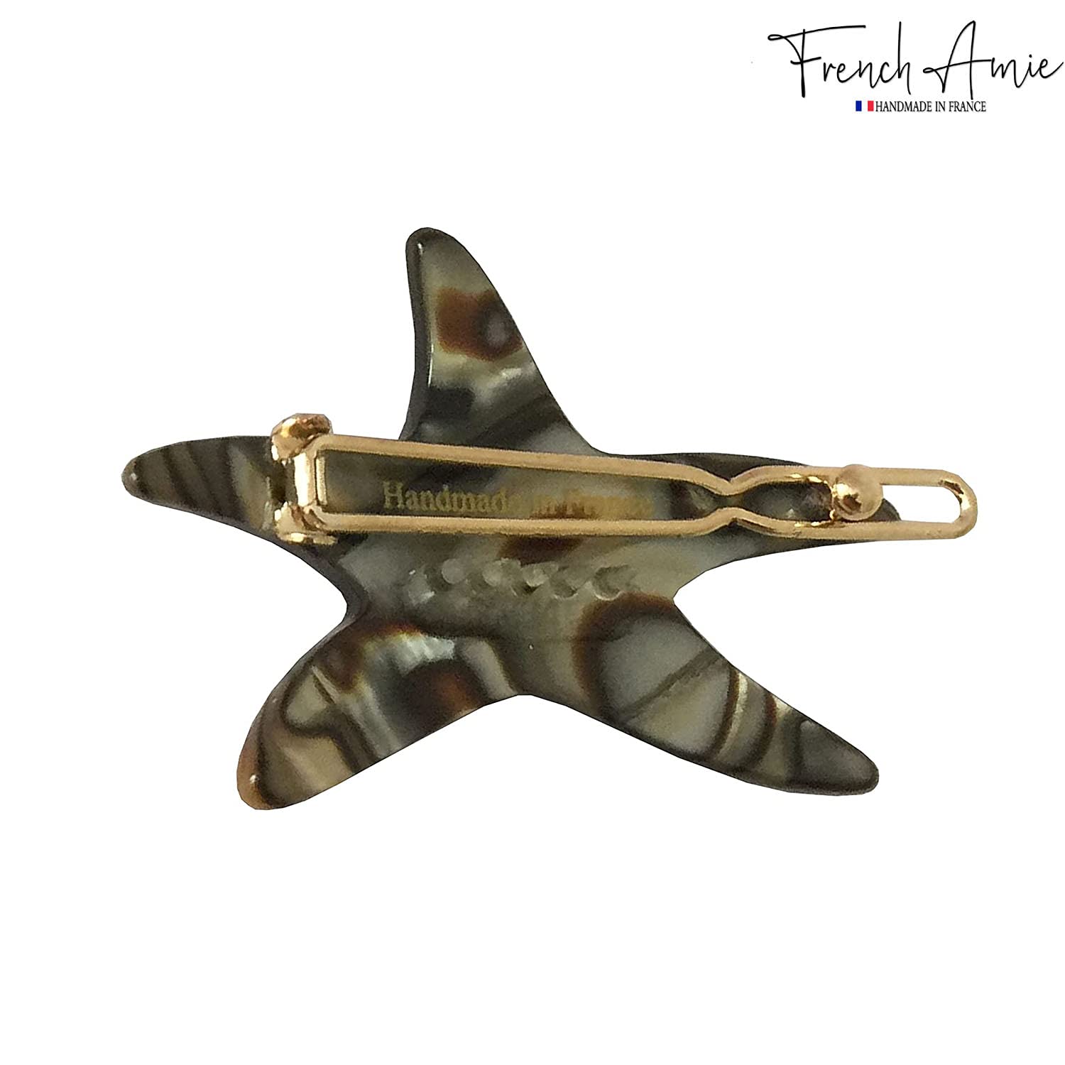 French Amie Star Small Cellulose Handmade Hair Slide Barrette With Snap Clips