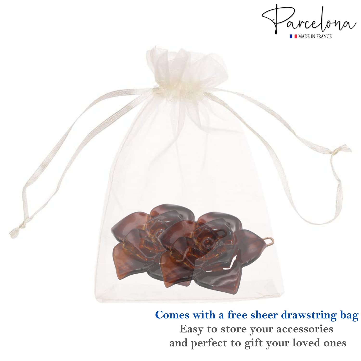 Parcelona French Flower Small 1.5" Cellulose Side Slide Snap Barrettes for Women