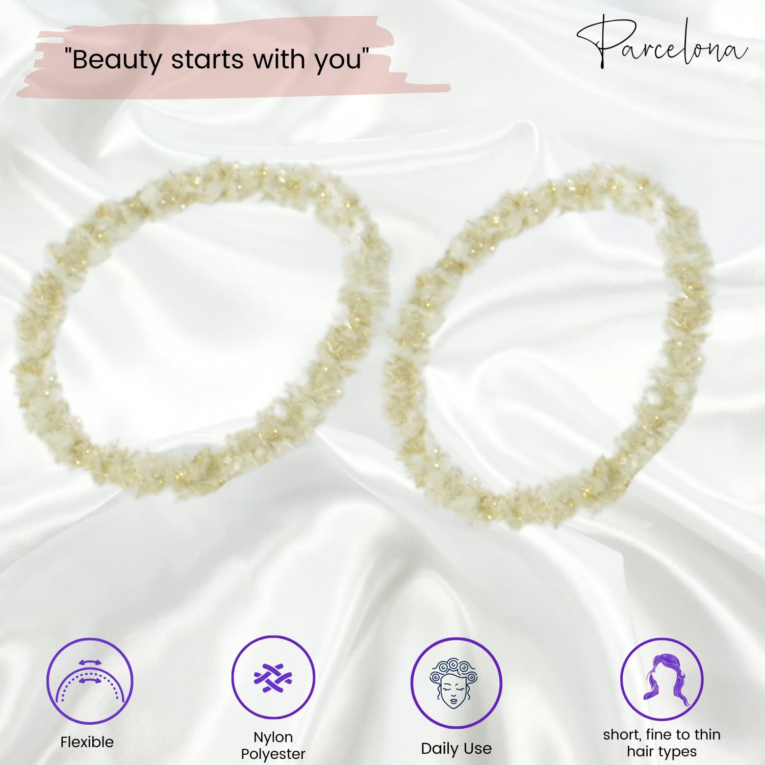 Parcelona Flexible Set of 4 Chenille Ponytail Holder Elastic Hair Ties