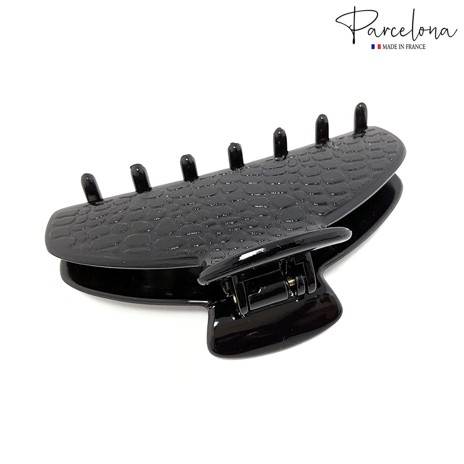 Parcelona France Croco Medium 3 1/2 Inches Celluloid Black Claw Jaw Hair Clip