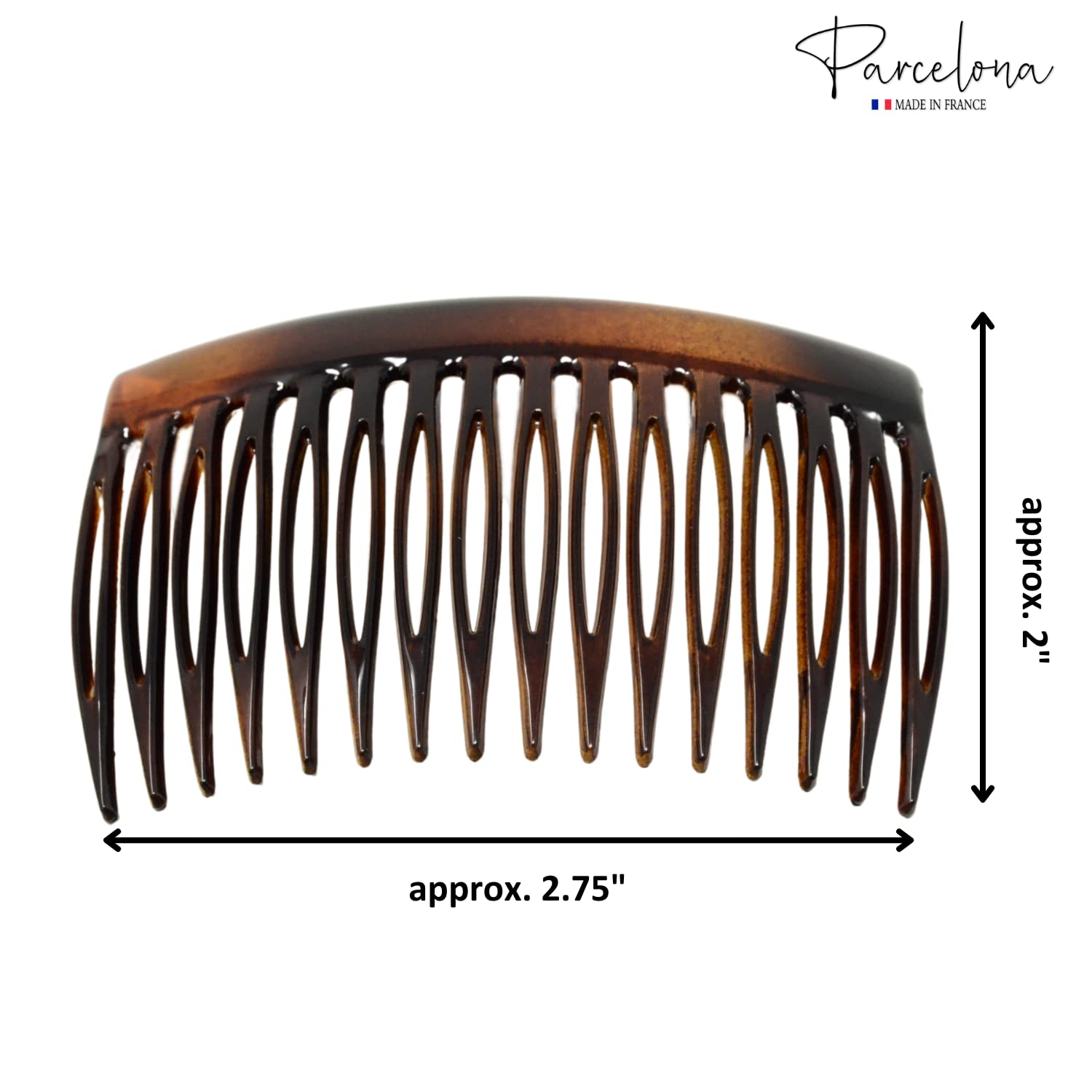 Parcelona French Glossy Shell Medium Cellulose 16 Teeth Side Hair Combs (2 Pcs)