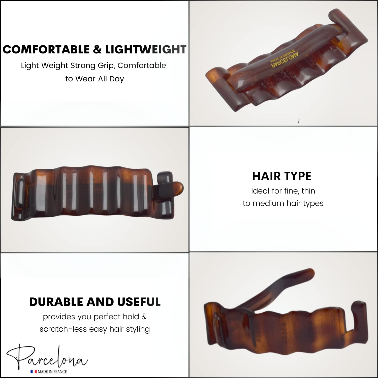 Parcelona French Crinkled Shell Small Metal Free Cellulose Hair Barrette