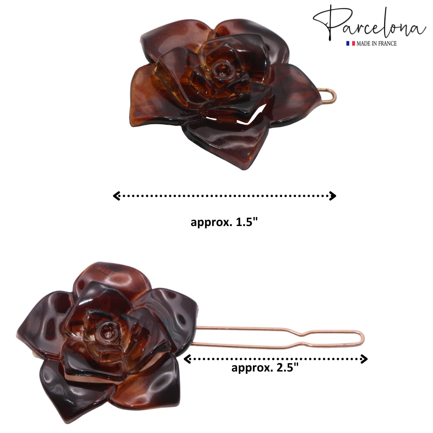 Parcelona French Flower Small 1.5" Cellulose Side Slide Snap Barrettes for Women