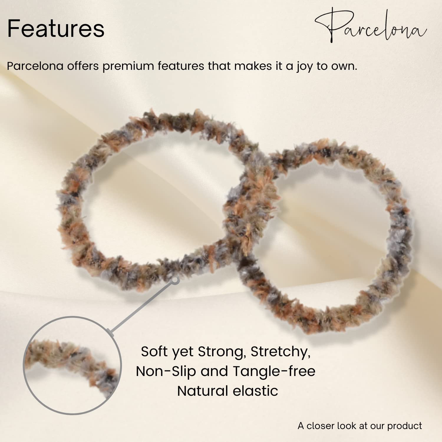 Parcelona Flexible Set of 4 Chenille Ponytail Holder Elastic Hair Ties
