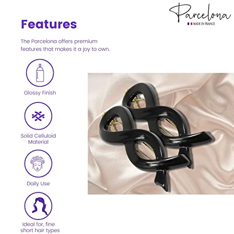 Parcelona French Infinity Ribbon Small Cellulose Hair Barrettes for Women(2 Pcs)