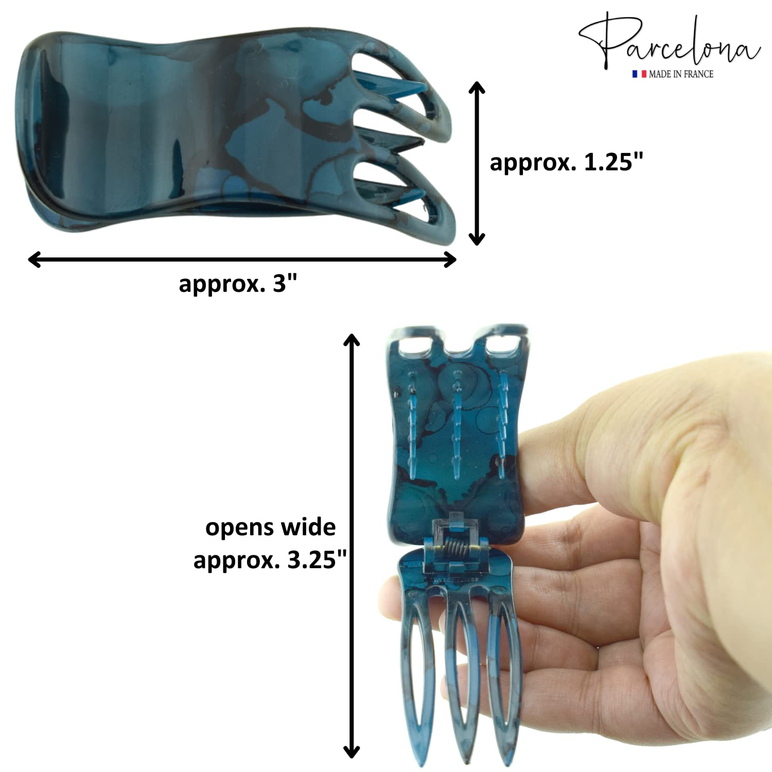 Parcelona French Simply Bear Paw Medium 3” Cellulose Hair Claw Clip for Women