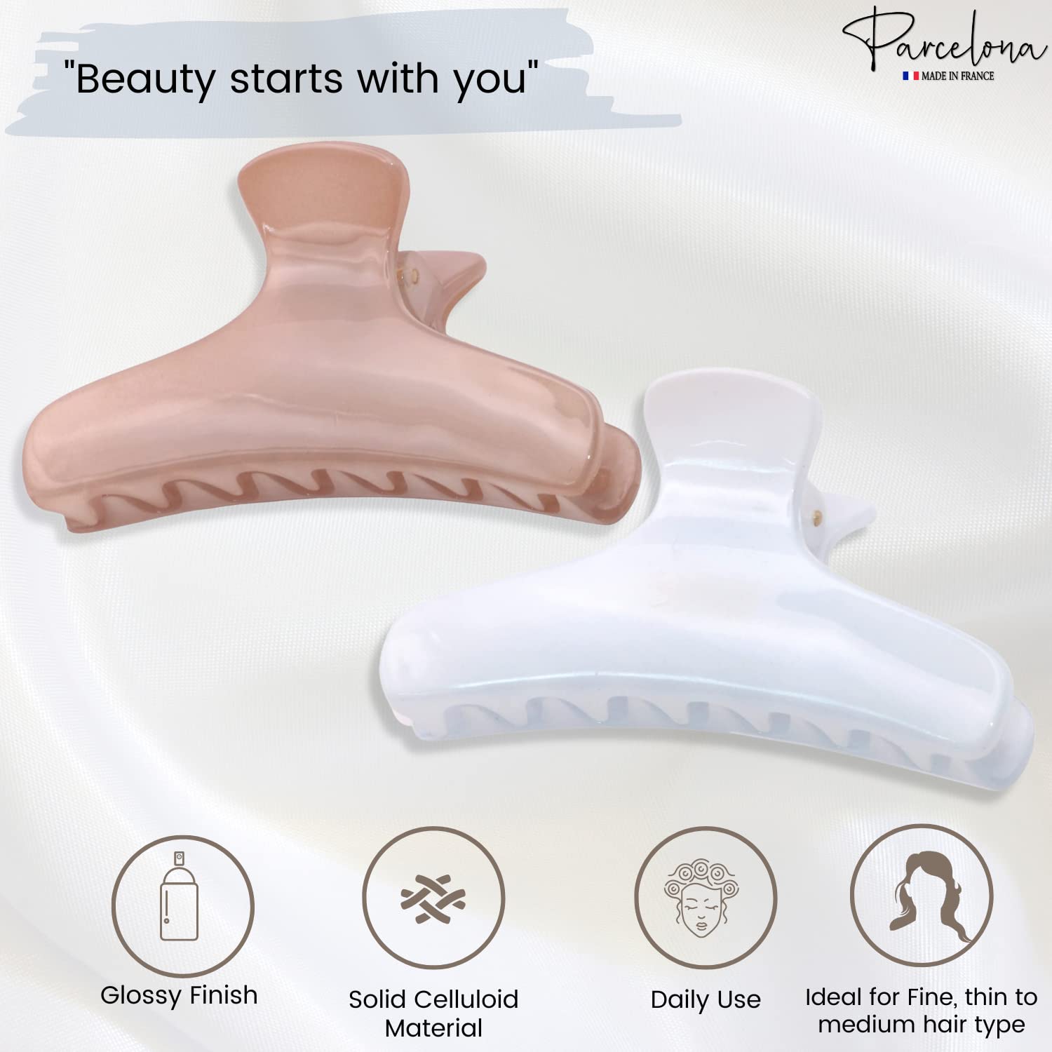 Parcelona French Flat Salon Style Medium 3 1/4" Cellulose Set of 2 Hair Claws