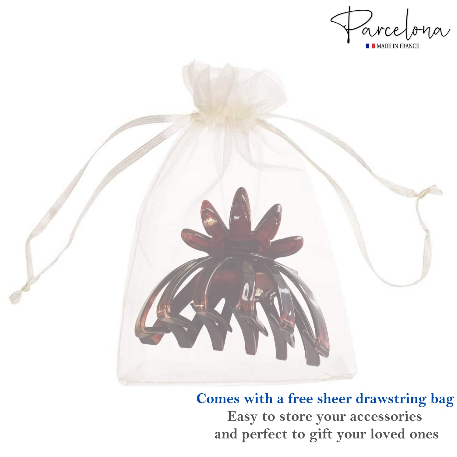 Parcelona France Flower Wide Shell Covered Spring Cellulose Hair Claw Clip