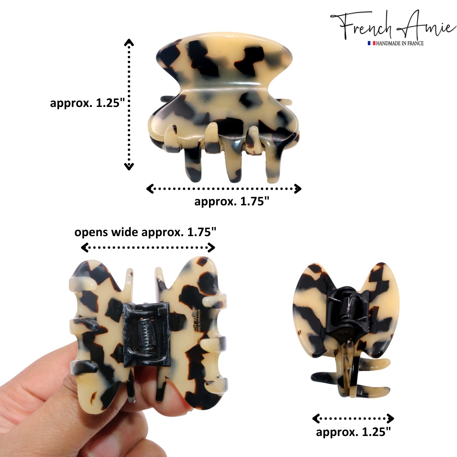French Amie Flat Oval Small 1 3/4” Cellulose Handmade Hair Claw Clip for Women