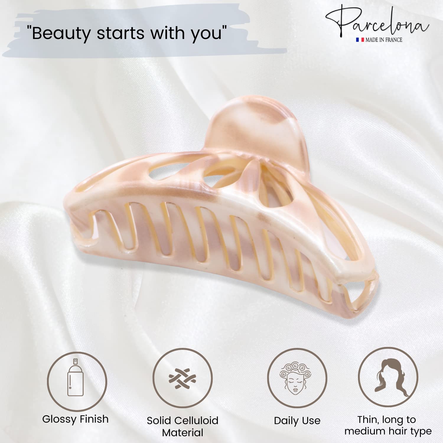 Parcelona French Rain Drop Small 2 3/4" Cellulose Jaw Hair Claw for Women