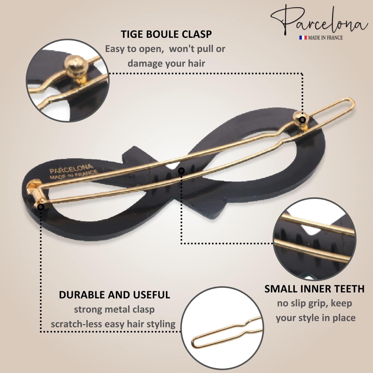 Parcelona French Ribbon Knot Infinity Small Cellulose Hair Barrettes for Women