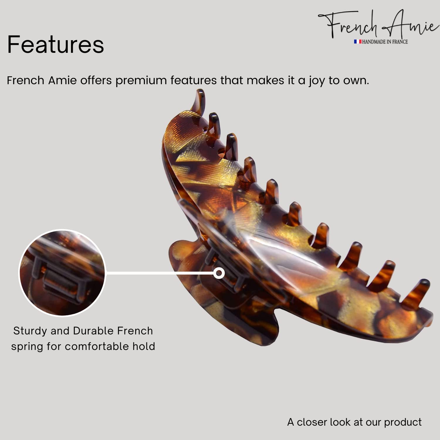 French Amie Contour Large 4 ¾” Cellulose Handmade Jaw Hair Claw Clip for Women