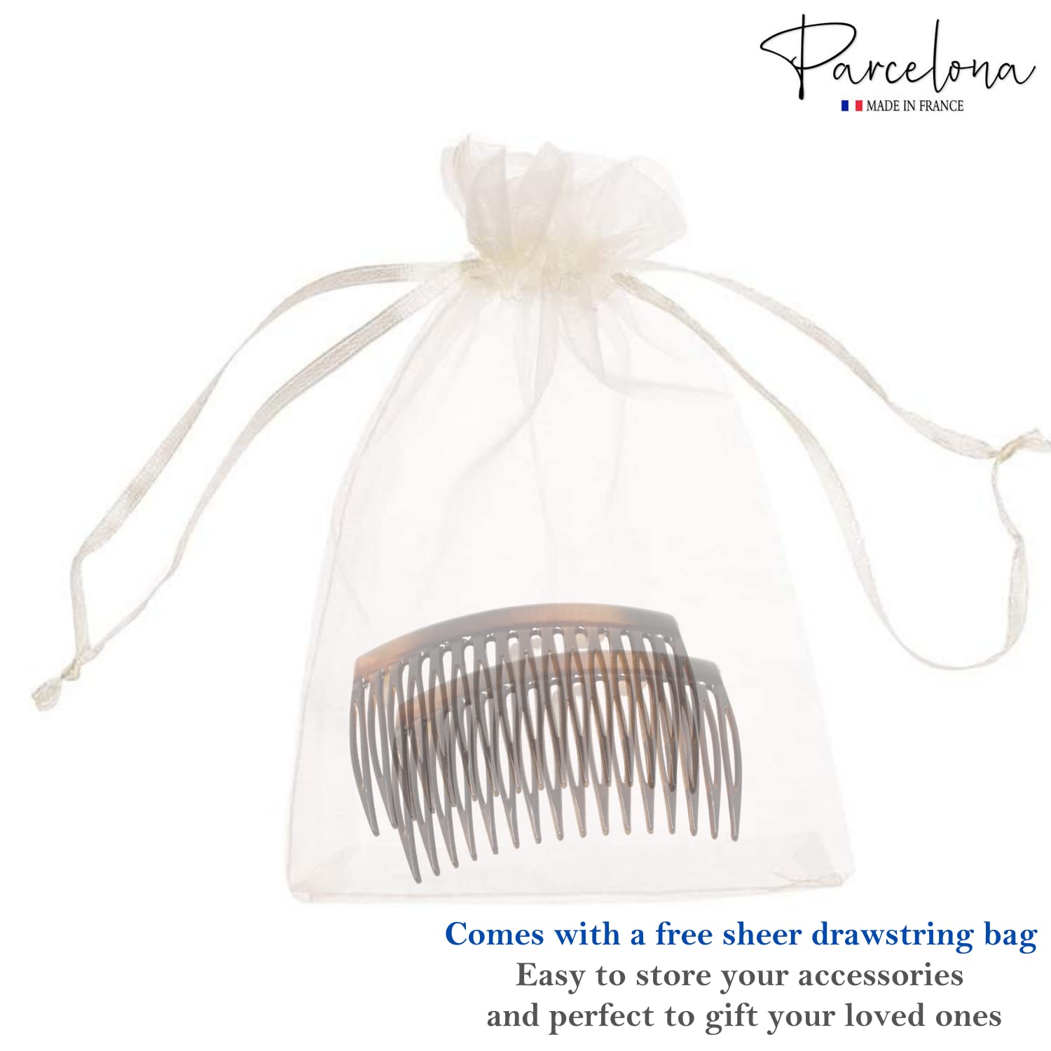 Parcelona French Glossy Shell Medium Cellulose 16 Teeth Side Hair Combs (2 Pcs)