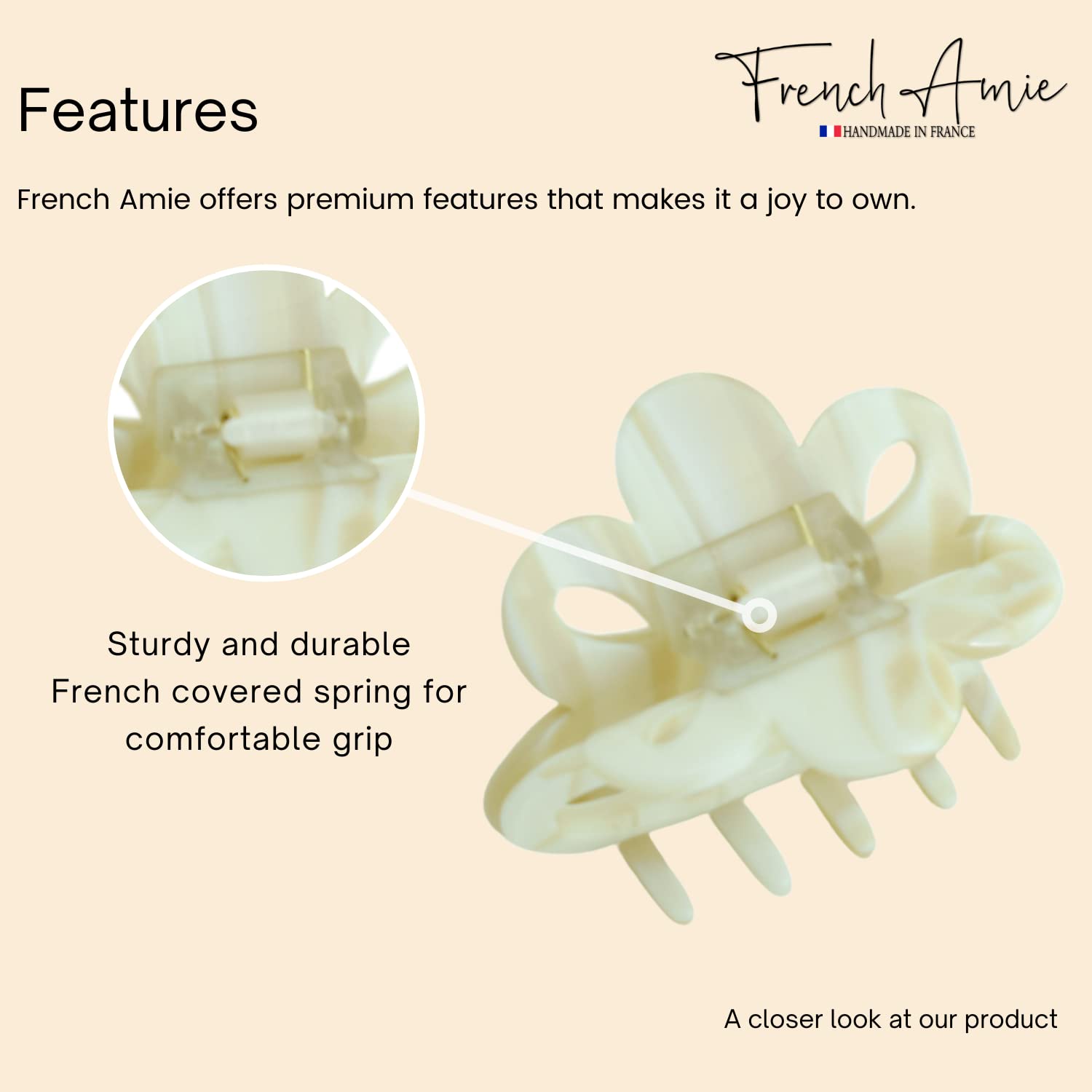 French Amie Flower Small 2 1/4"Handmade Cellulose Covered Spring Hair Claw Clips