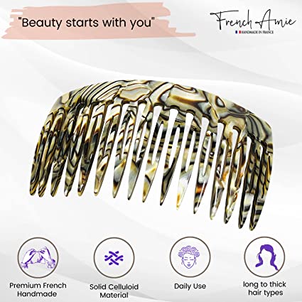 French Amie Curved 16 Teeth Handmade Side Hair Comb(Silver Onyx Gray)