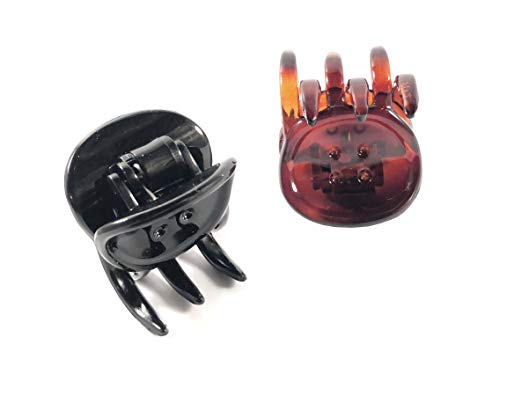 Parcelona French Button Small Black Shell Brown Jaw Hair Claw Clip 2 Pieces