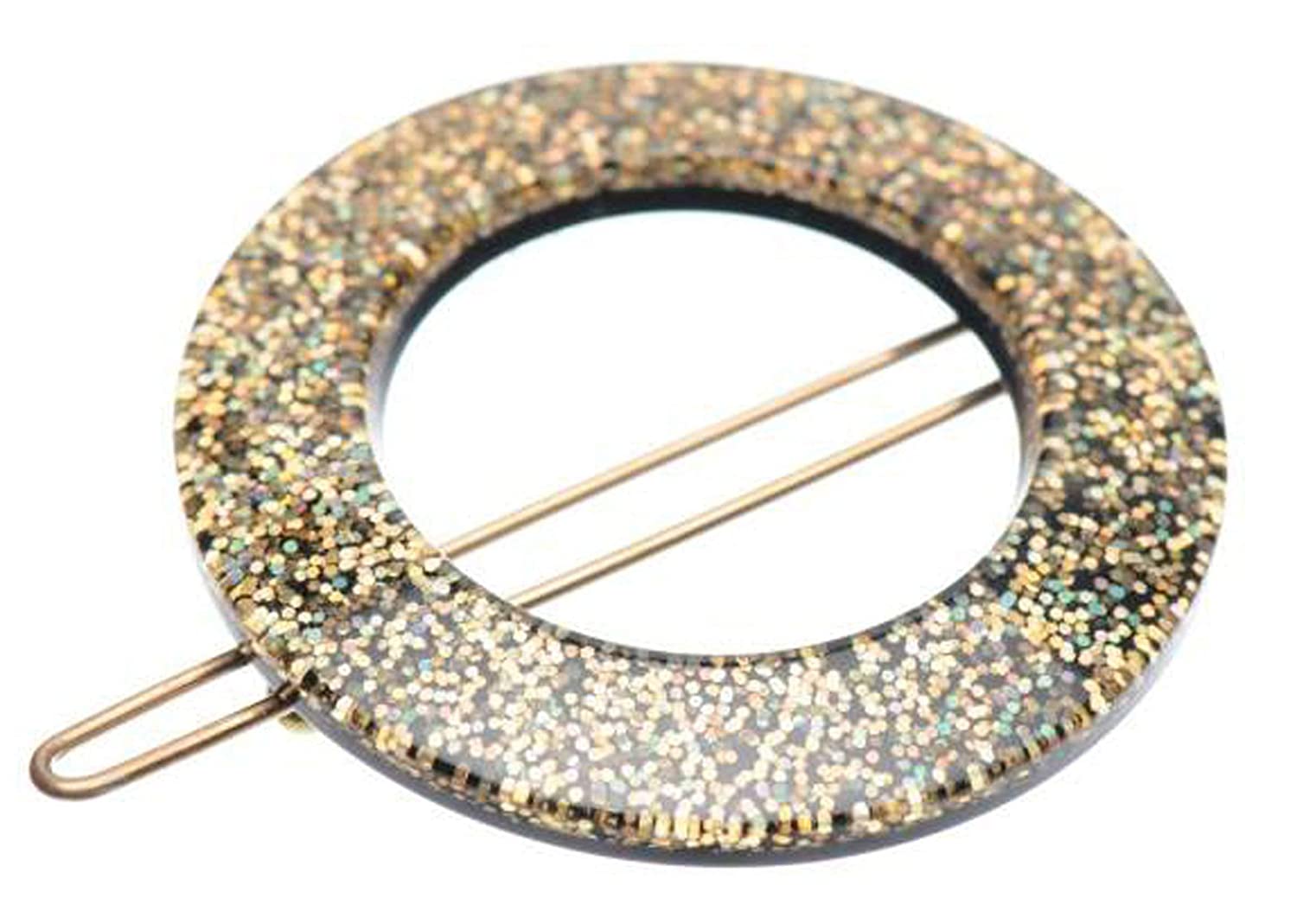 French Amie Magic Circle Glittery Golden Small Handmade Cellulose Hair Barrette