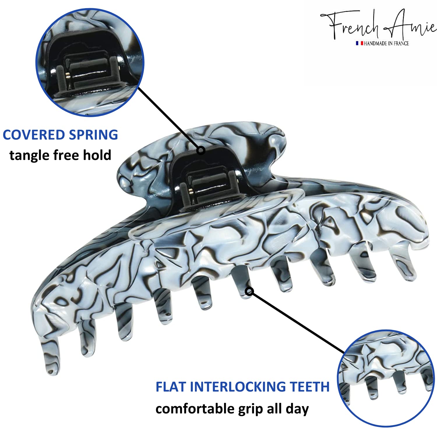 French Amie Contour Large 4 ¾” Cellulose Handmade Jaw Hair Claw Clip for Women