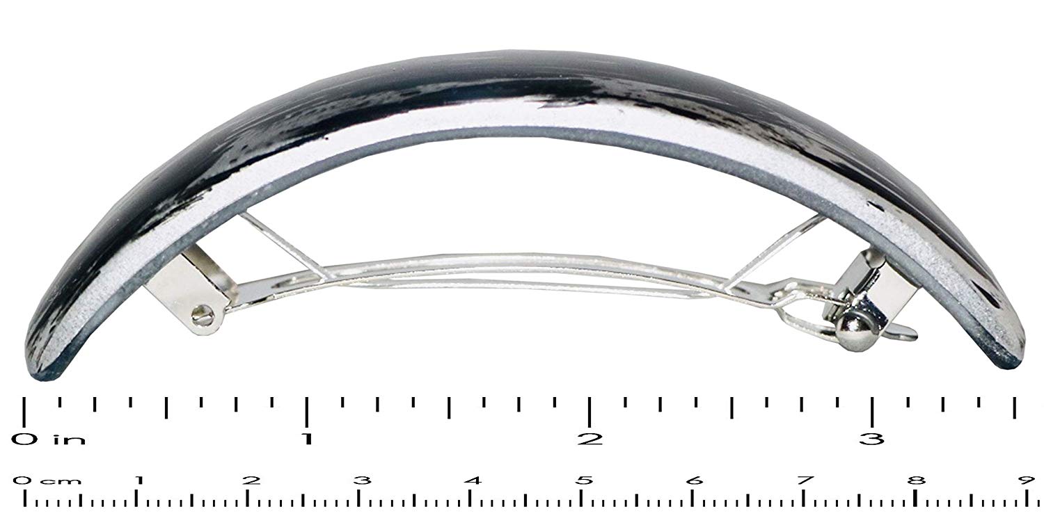 Parcelona French Streaky Black Silver Curved Strong Grip Volume Hair Clip Barrette