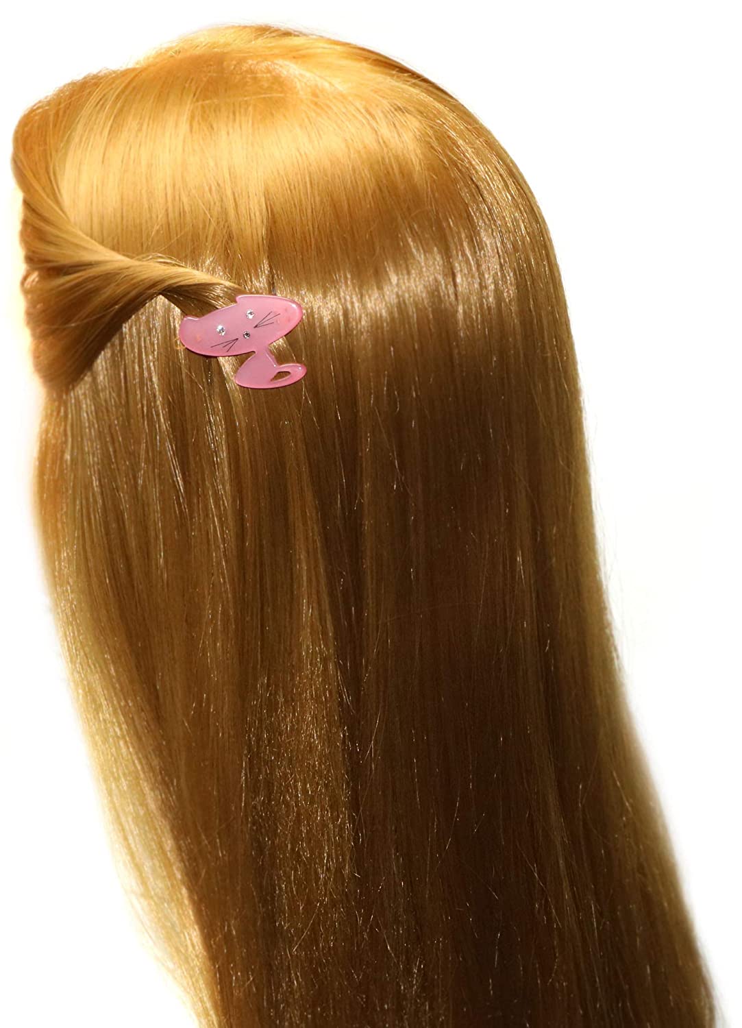 French Amie Cute Kitty Crystals Light Pink Small 1 3/4” Handmade Side Slide Hair