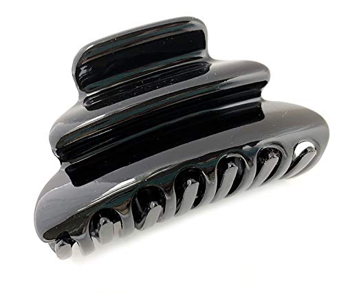 Parcelona French Crumpled Fat Medium Black Celluloid Jaw Hair Claw Clip Clutcher