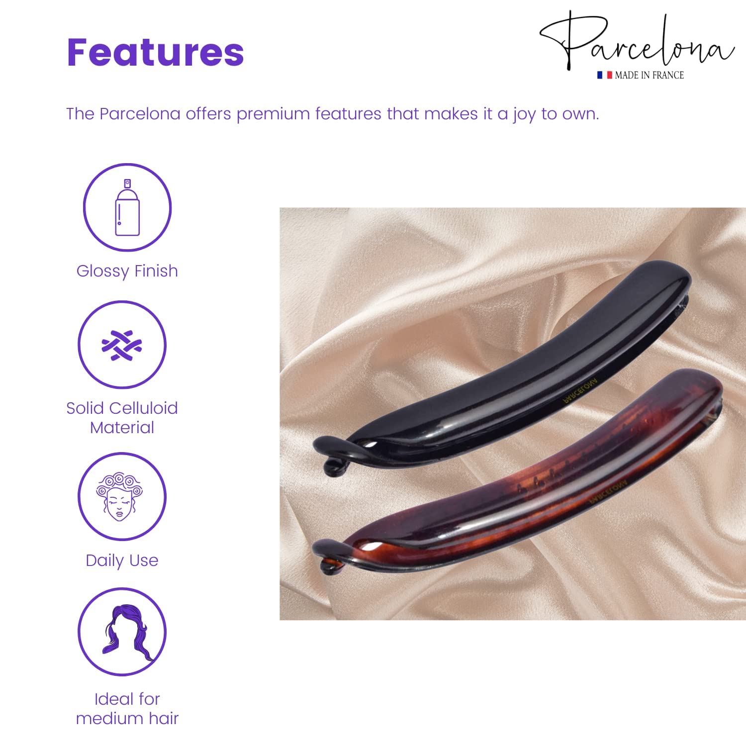Parcelona French Small 3.75” Cellulose Set of 2 Banana Hair Clips for Women