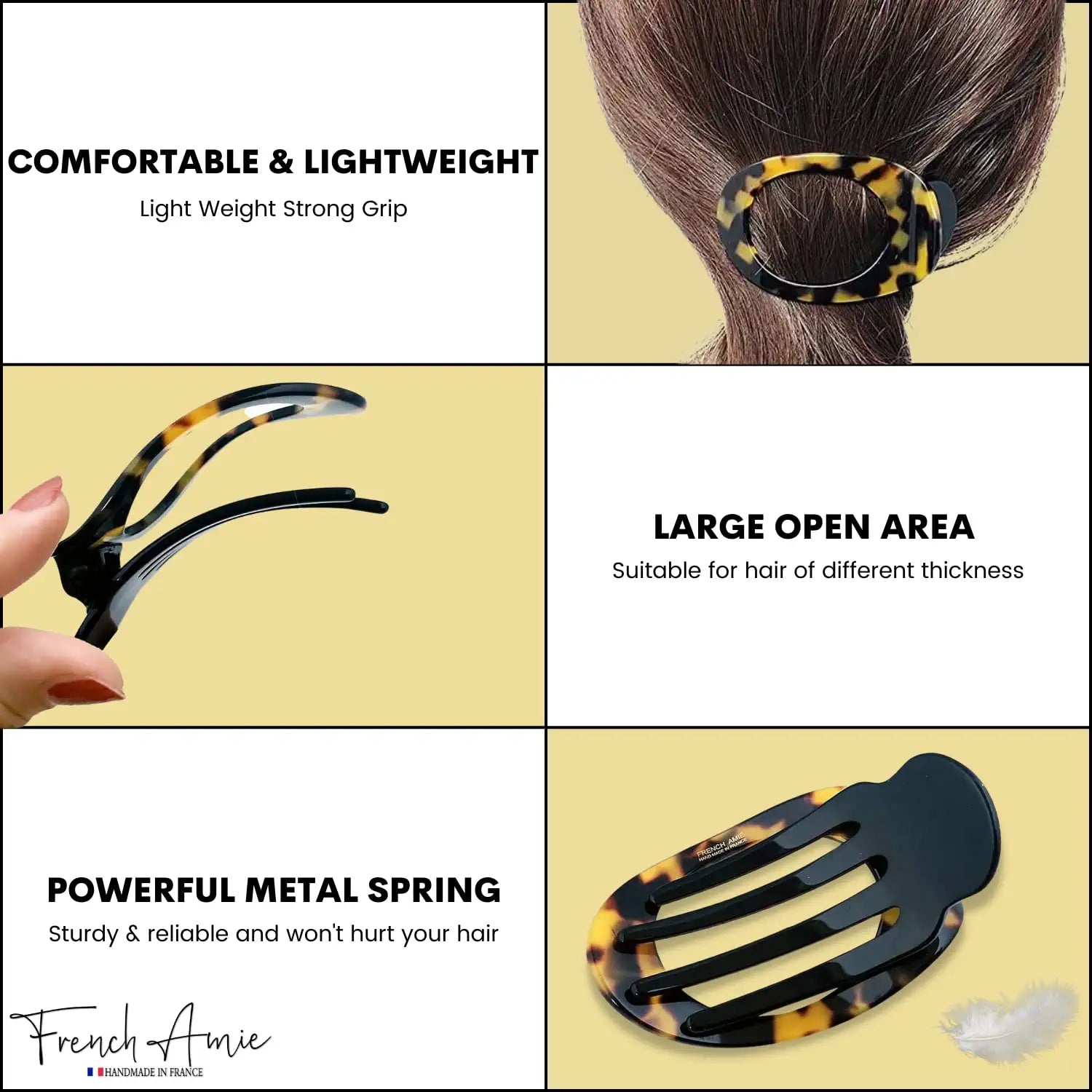 French Amie Oval 3" Small Handmade Side Slide Hair Claw Clip for Fine Hair