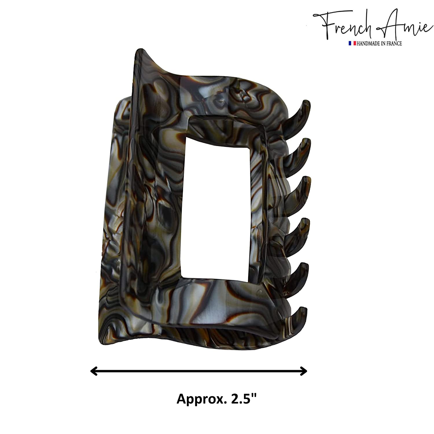 French Amie Geo Medium Onyx Silver Grey Handmade Cellulose Hair Claw Clip Clamp
