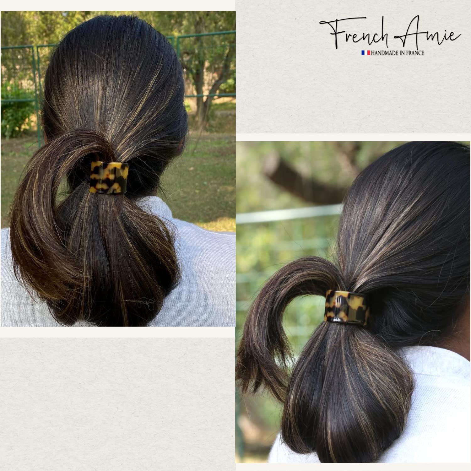 French Amie Canopy Cellulose Handmade Ponytail Elastic Hair Ties for Women