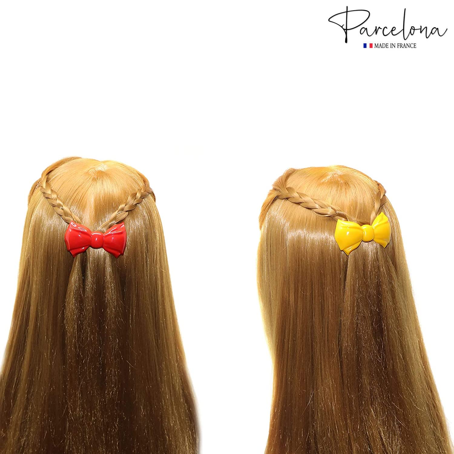 Parcelona French Angel Bow Red and Yellow Small 2” Cellulose Set of 2 Hair Clip