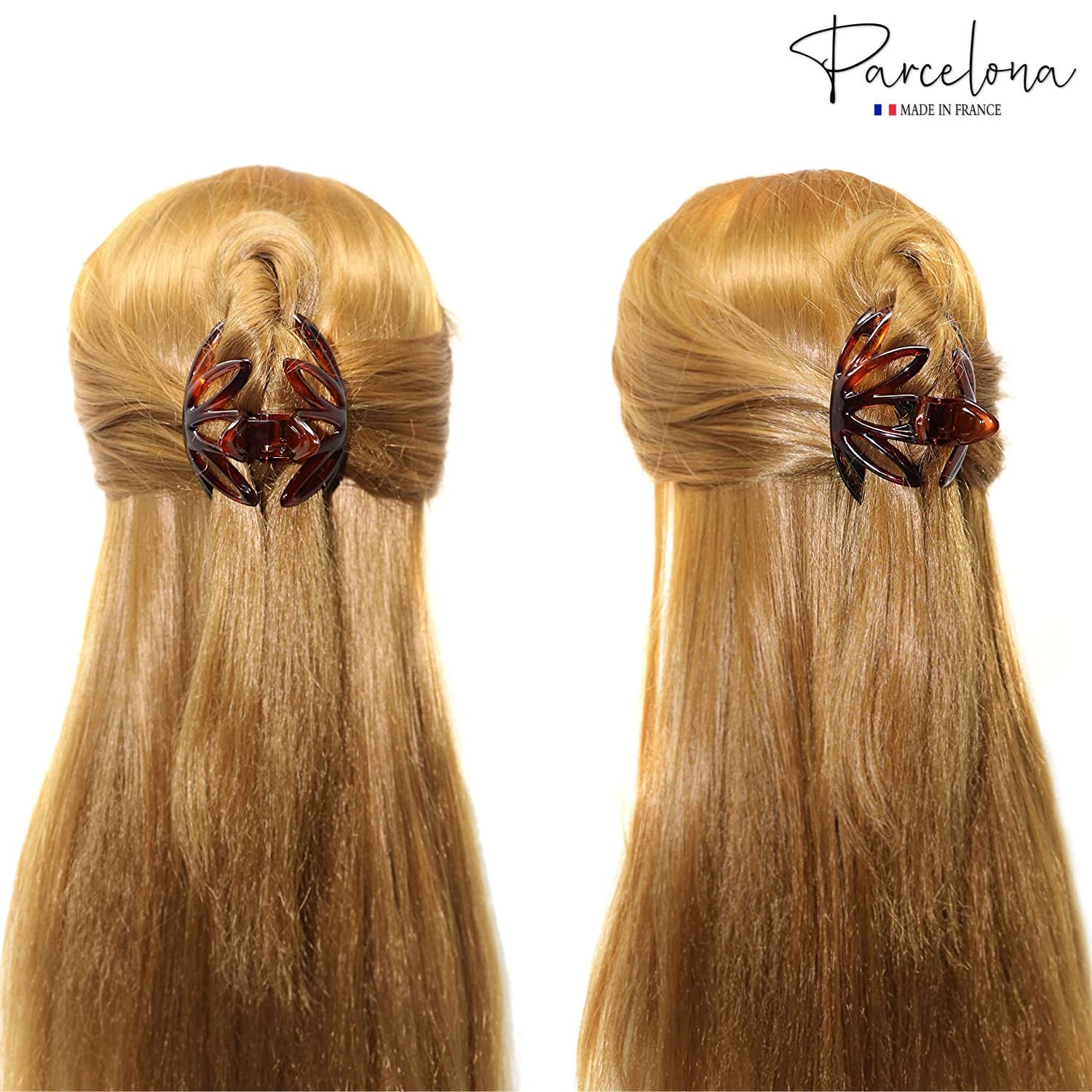 Parcelona French Lotus Shell Large 3 1/4" Cellulose Hair Claw Clip 2 Pieces