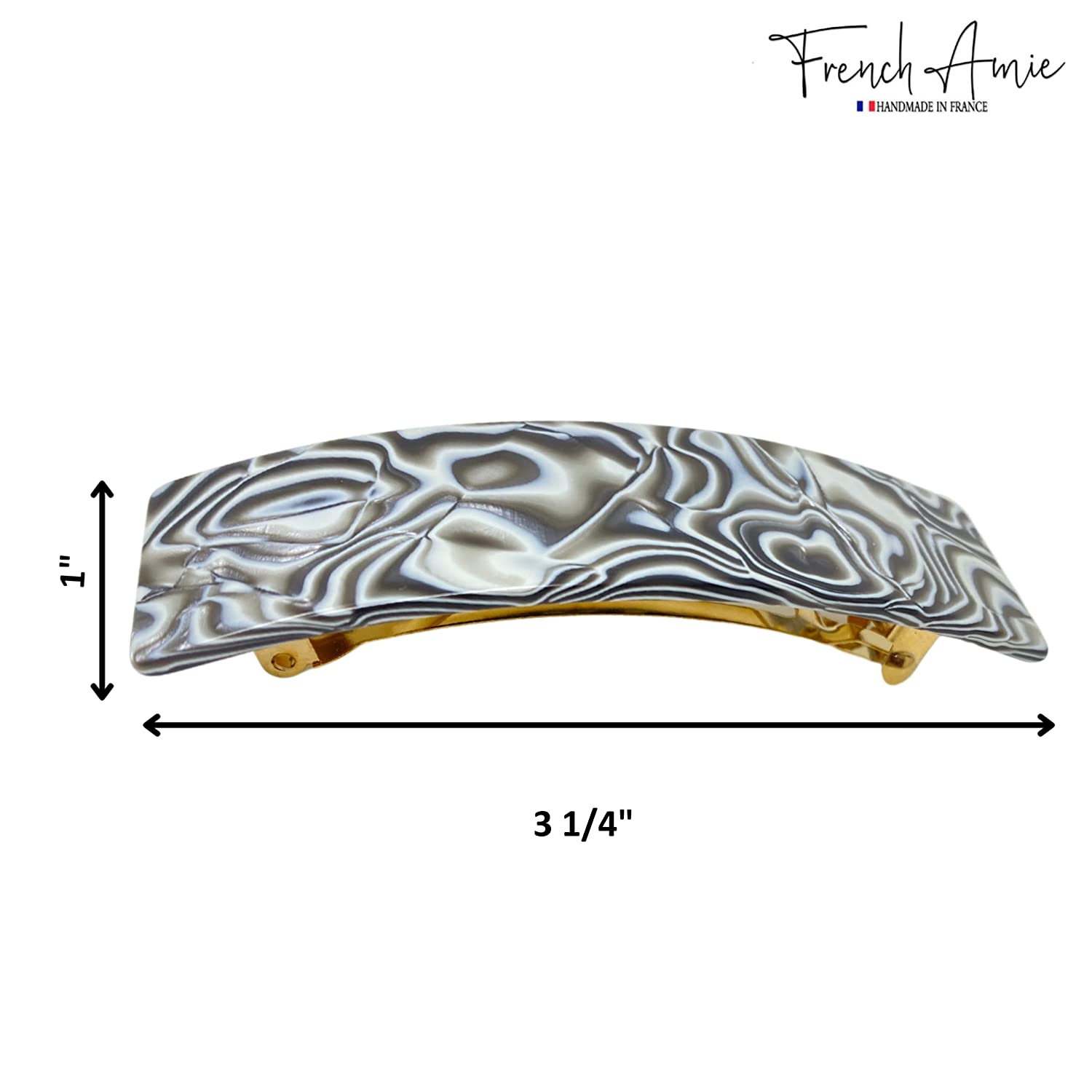 French Amie Rectangular Gray Magma 3 1/4”Handmade Cellulose Hair Clip Barrette