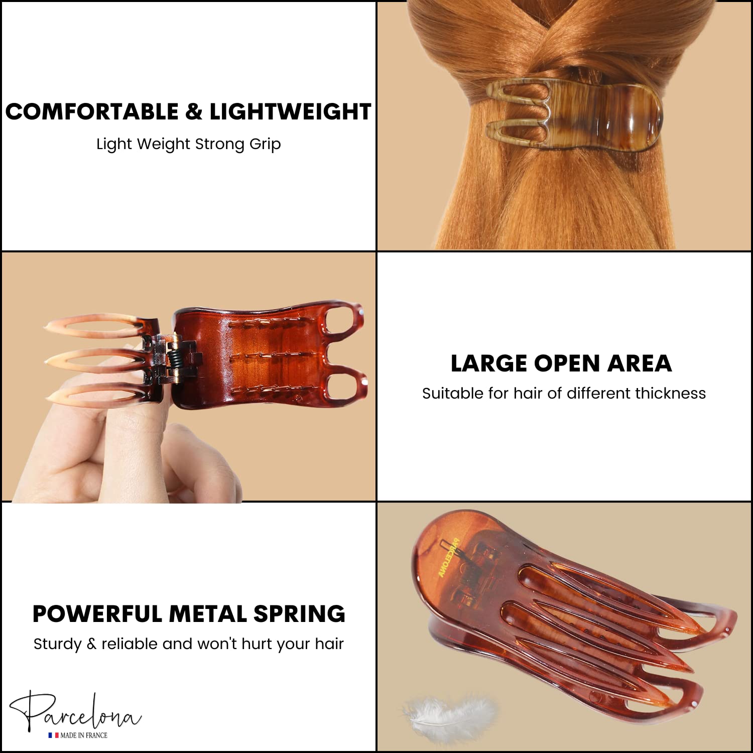 Parcelona French Simply Bear Paw Medium 3” Cellulose Hair Claw Clip for Women