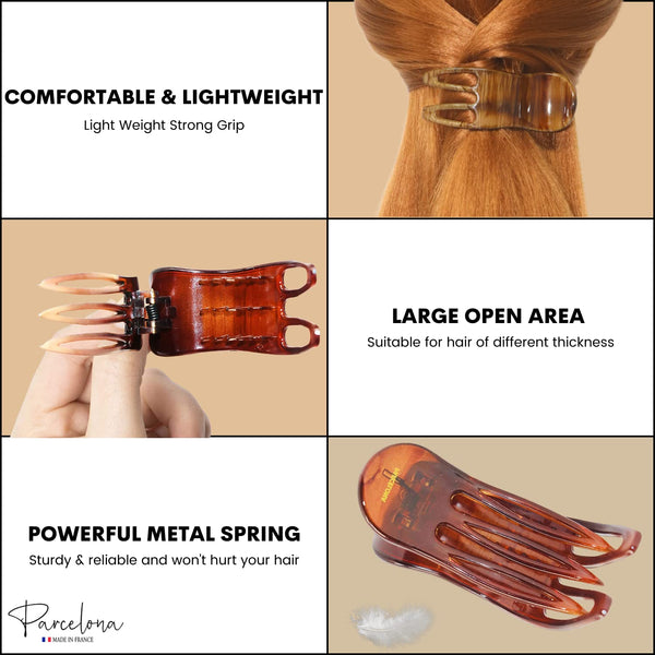 Parcelona French Bear Paw Haarklammer – Mittelgroß (7,6 Cm), Zelluloid-Acetat, Für French Twist & Dutt, Rosa/Braun