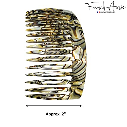 French Amie Curved 16 Teeth Handmade Side Hair Comb(Silver Onyx Gray)