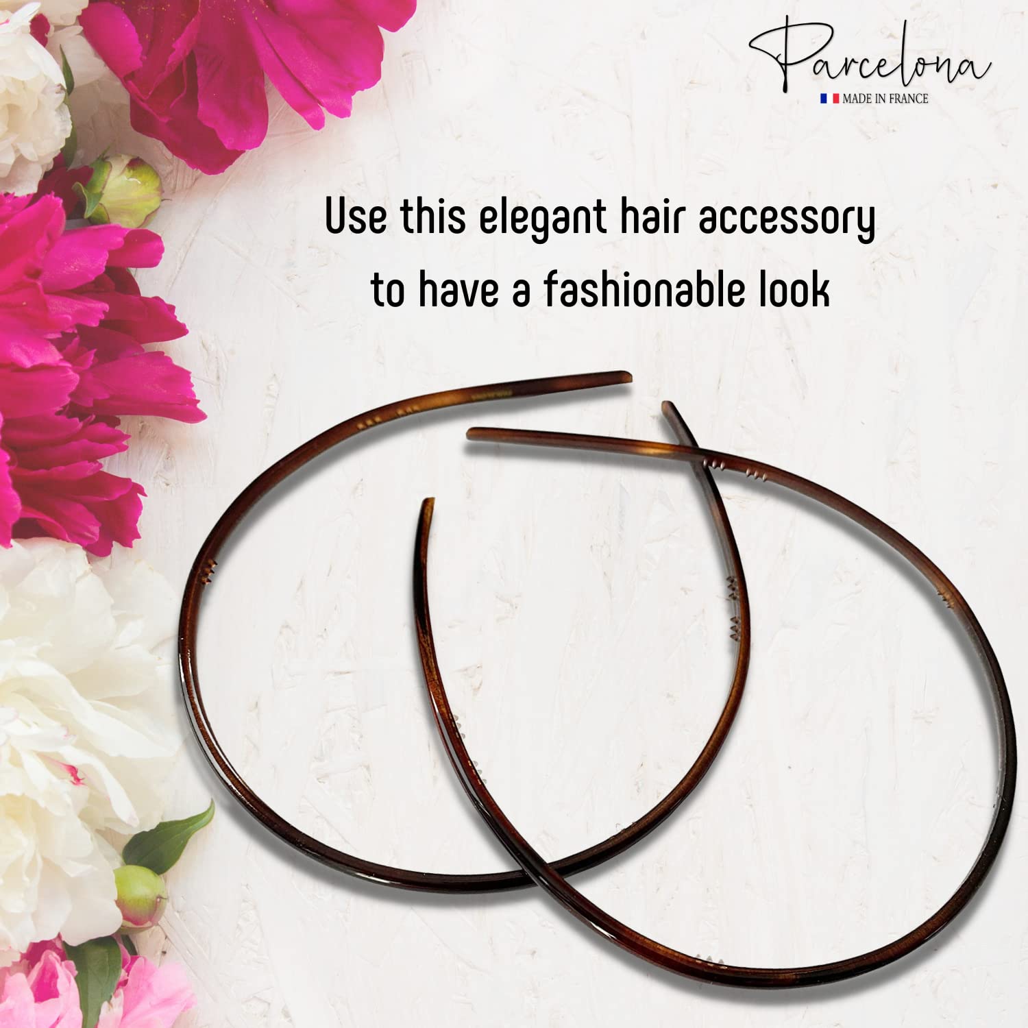 Parcelona French Ultra Thin Brown Cellulose Set of 2 Flexible Hair Headband