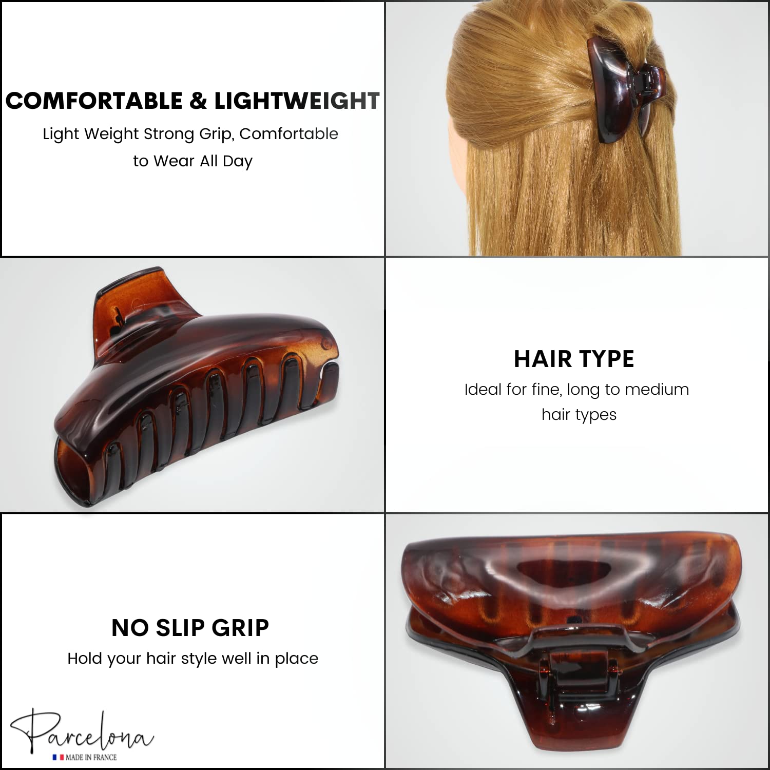 Parcelona French Elegant Medium 2 3/4" Cellulose Jaw Hair Claw Clip for Women