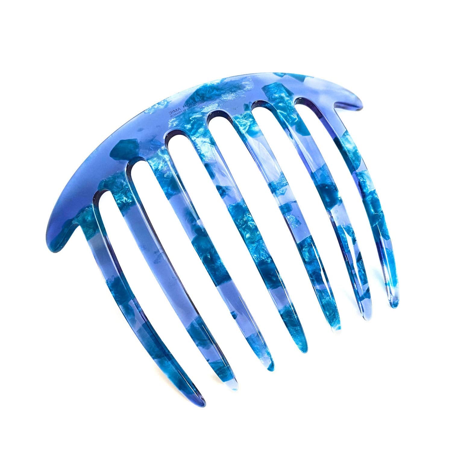 French Amie 7 Teeth Clear and Blue Handmade Cellulose Side Hair Comb for Women