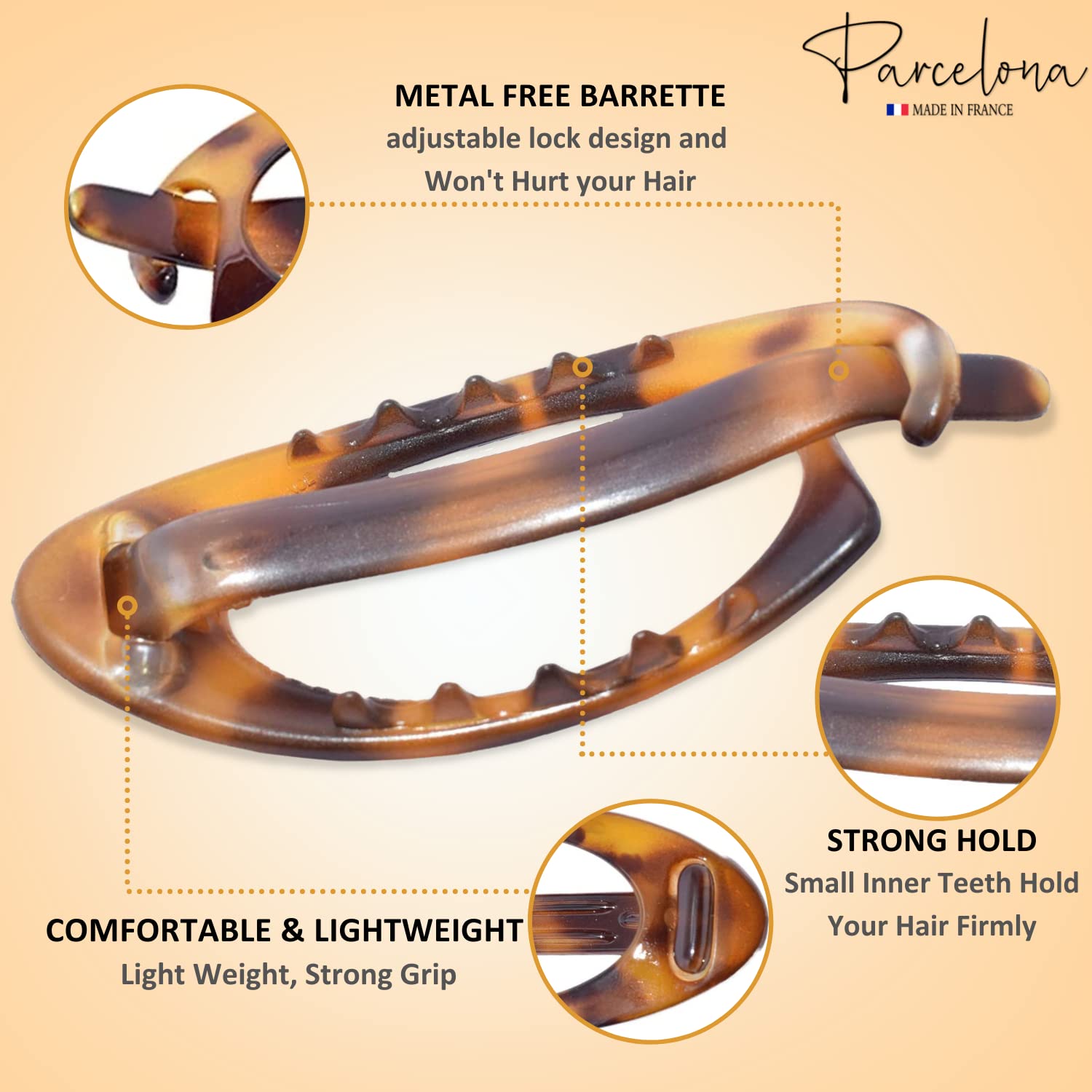 Parcelona French Plain Oval Small Cellulose Metal Free Hair Barrette for Women