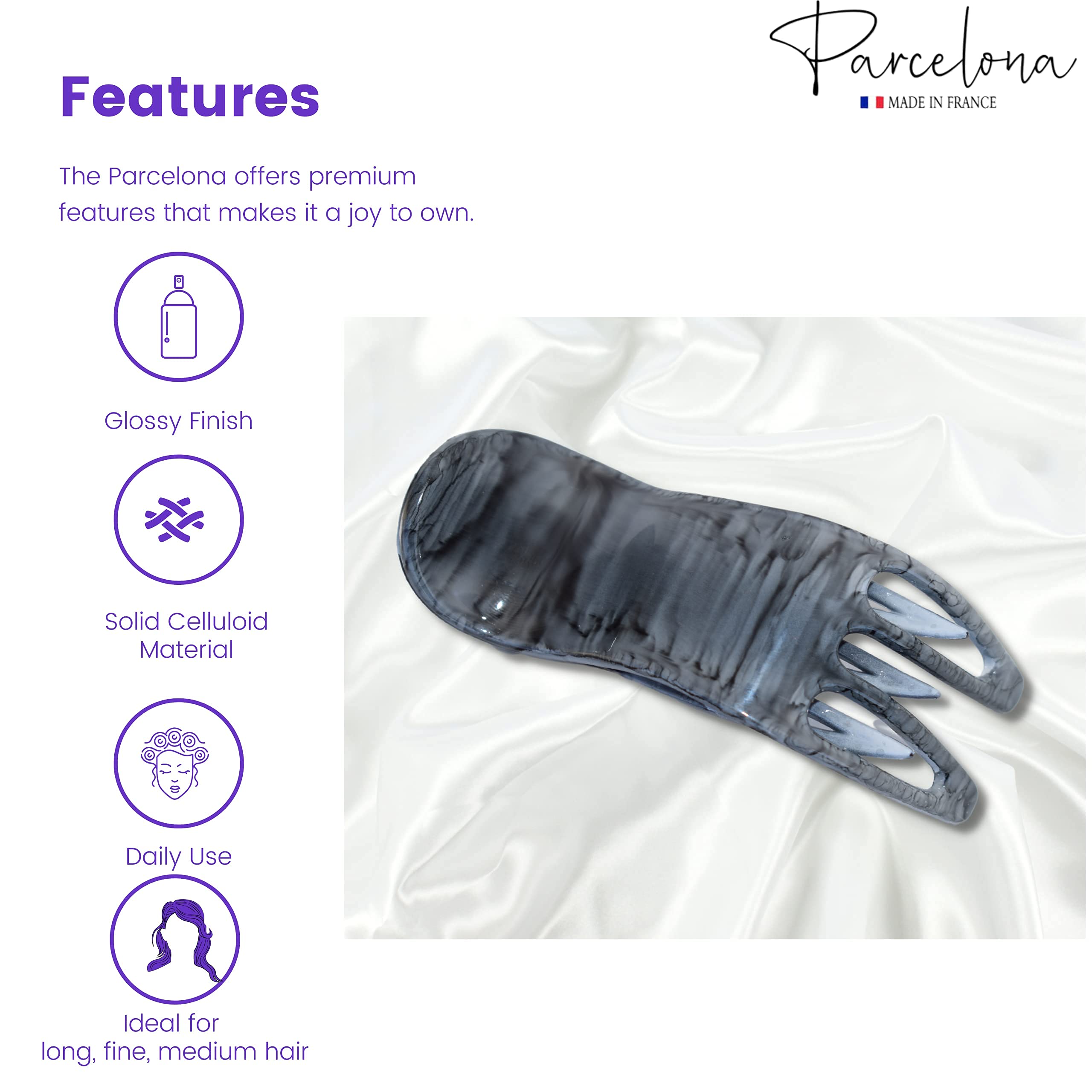 Parcelona French Simply Bear Paw Medium 3” Cellulose Hair Claw Clip for Women