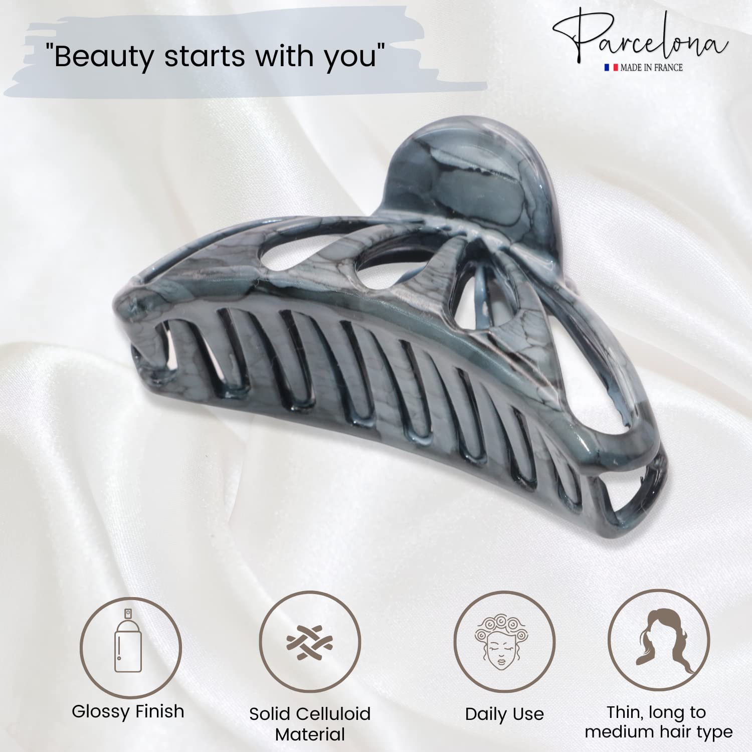 Parcelona French Rain Drop Small 2 3/4" Cellulose Jaw Hair Claw for Women