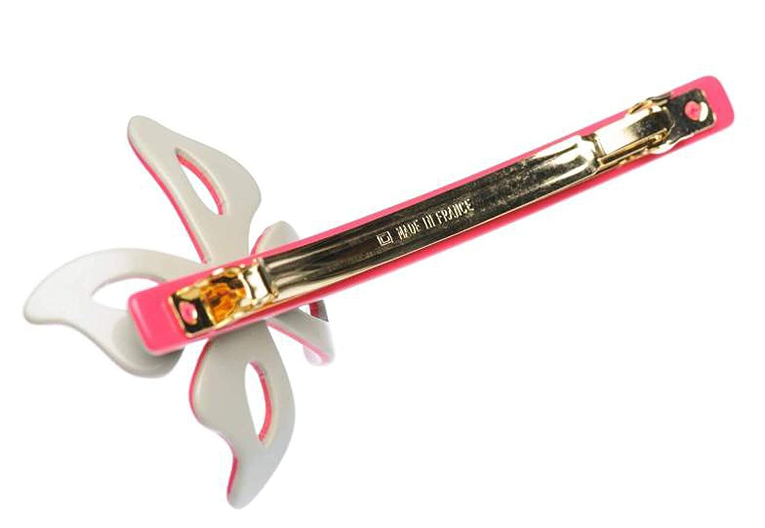 French Amie Little Butterfly Pink Ivory Large Handmade Cellulose Hair Barrette