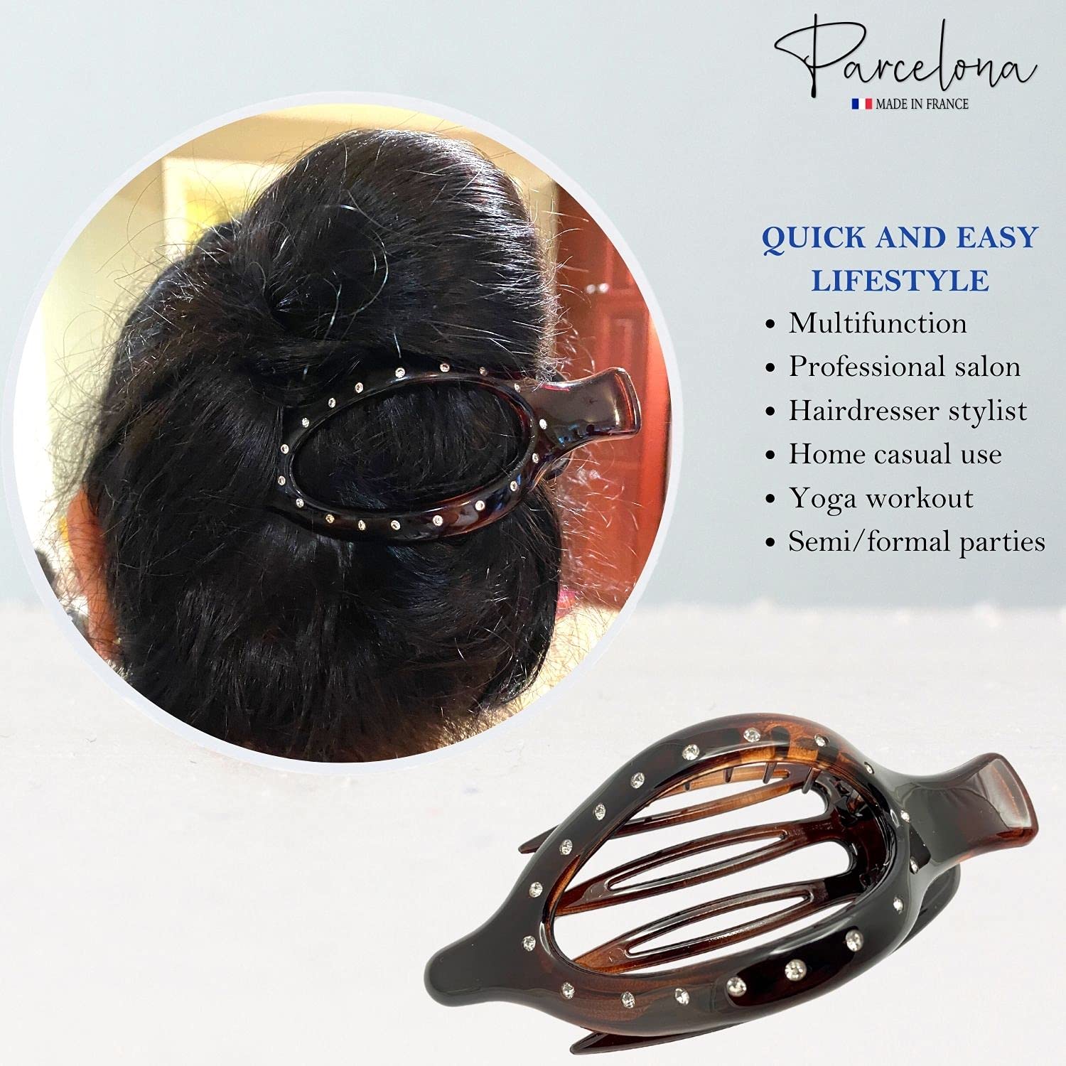 Parcelona French Elite Wide Beak Crystals Shell Cellulose Hair Claw 4.5 inches
