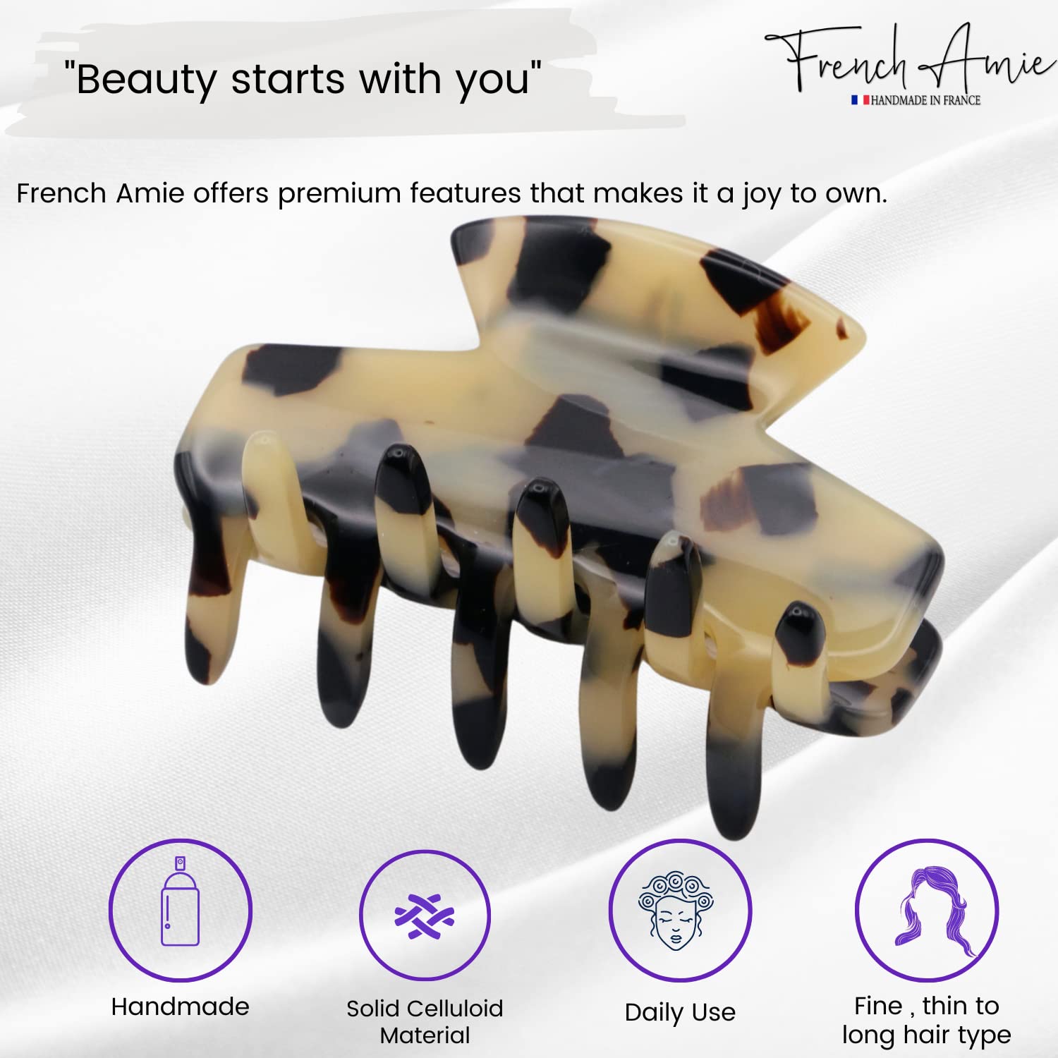 French Amie Chic Small Handmade Cellulose Acetate Jaw Hair Claw Clips