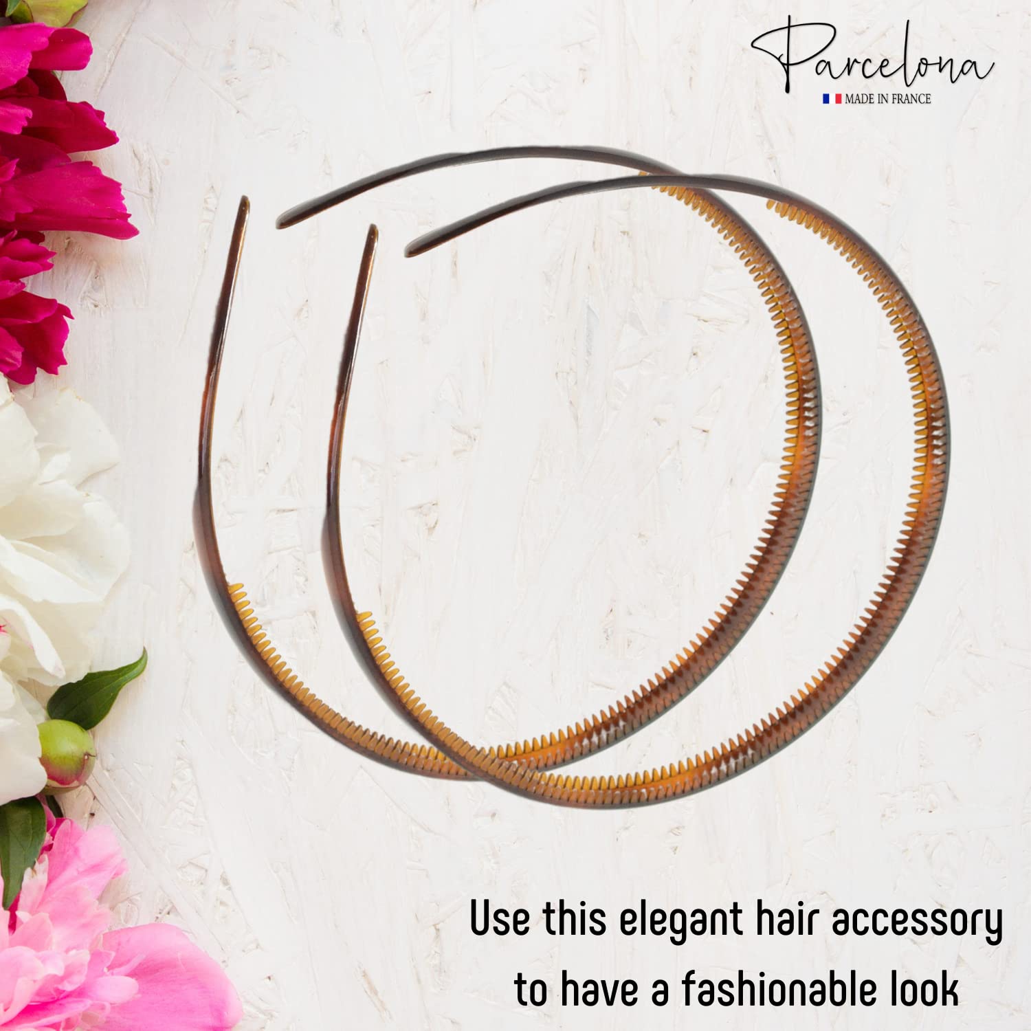 Parcelona French Slim 1/4" Wide Shell Set of 2 Celluloid Headbands for Women
